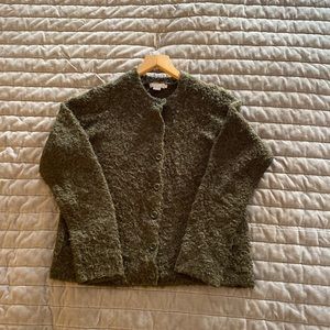 Vintage J Crew Womens Sz M Boucle Knit Button Cardigan Olive Wool Acrylic